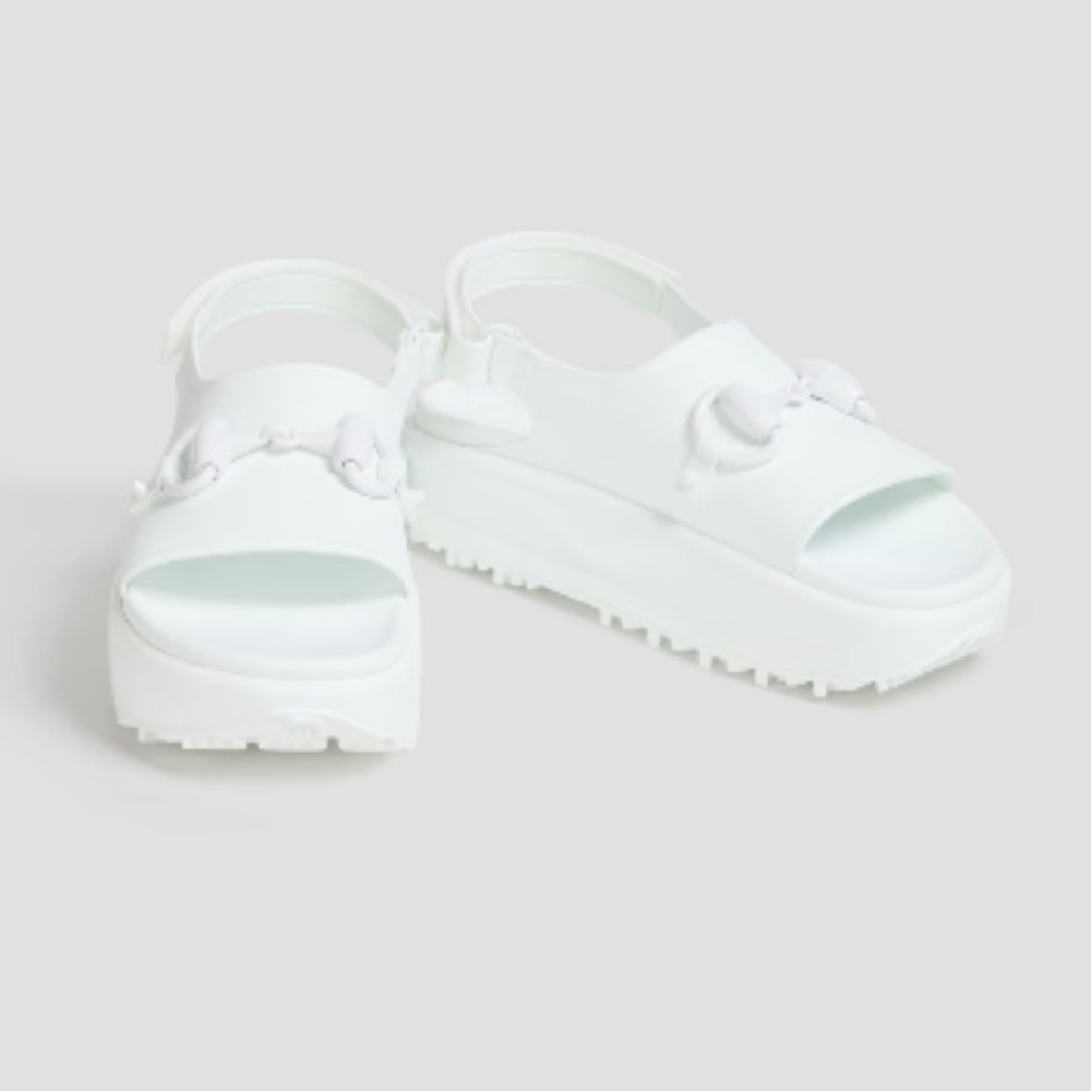 GUCCI size 8 / 38 White Horsebit Embellished rubber platform slingback sandals